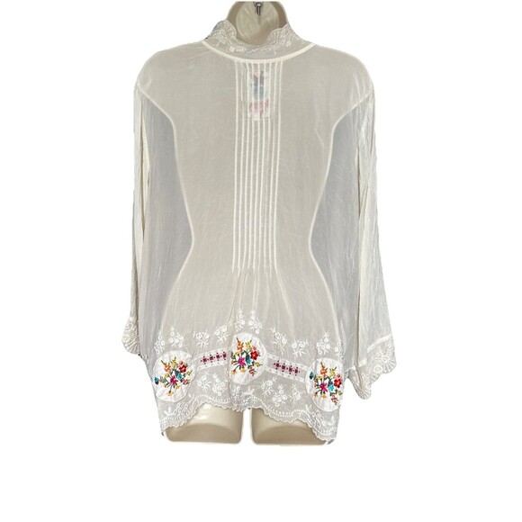 Johnny Was Size Large Embroiderer Lace Long Sleeve Cream V-Neck Blouse Top - Picture 2 of 8
